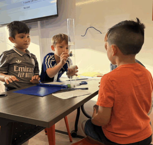 second graders practicing in mobile stem lab